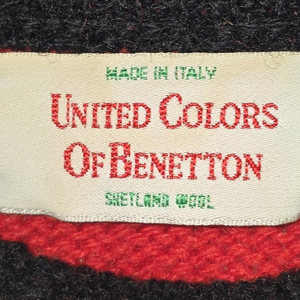 Vintage United Colors Of Benetton Mock Neck Embroidered Logo Knit Sweater Sz L - Picture 5 of 8